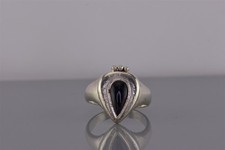 Sterling Silver 18mm Pear Black Onyx Beaded Band Ring 925 Sz: 8