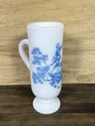 Vintage Avon Blue & White Toile Design Milk Glass Footed Demitasse Mug Bud Vase