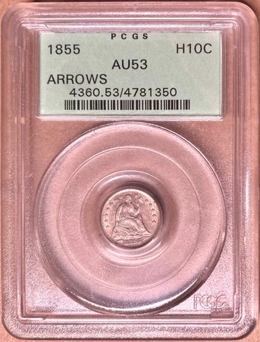 1855 PCGS AU53 Liberty Seated Half Dime with Arrows - Old Green Holder - OGH
