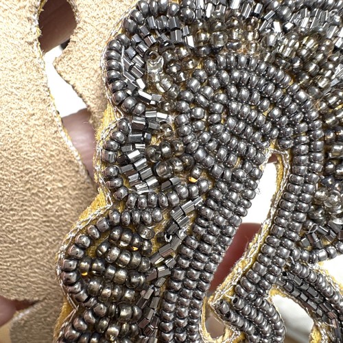 belt S hand beaded handmade suede vintage stretch 1.5" wide coquette boho fairy - Picture 6 of 13