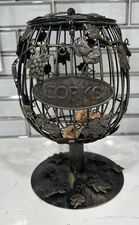 Large Wine Cork Holder Wine Glass-shaped Metal cage, leaves, grapes Pedestal 10"