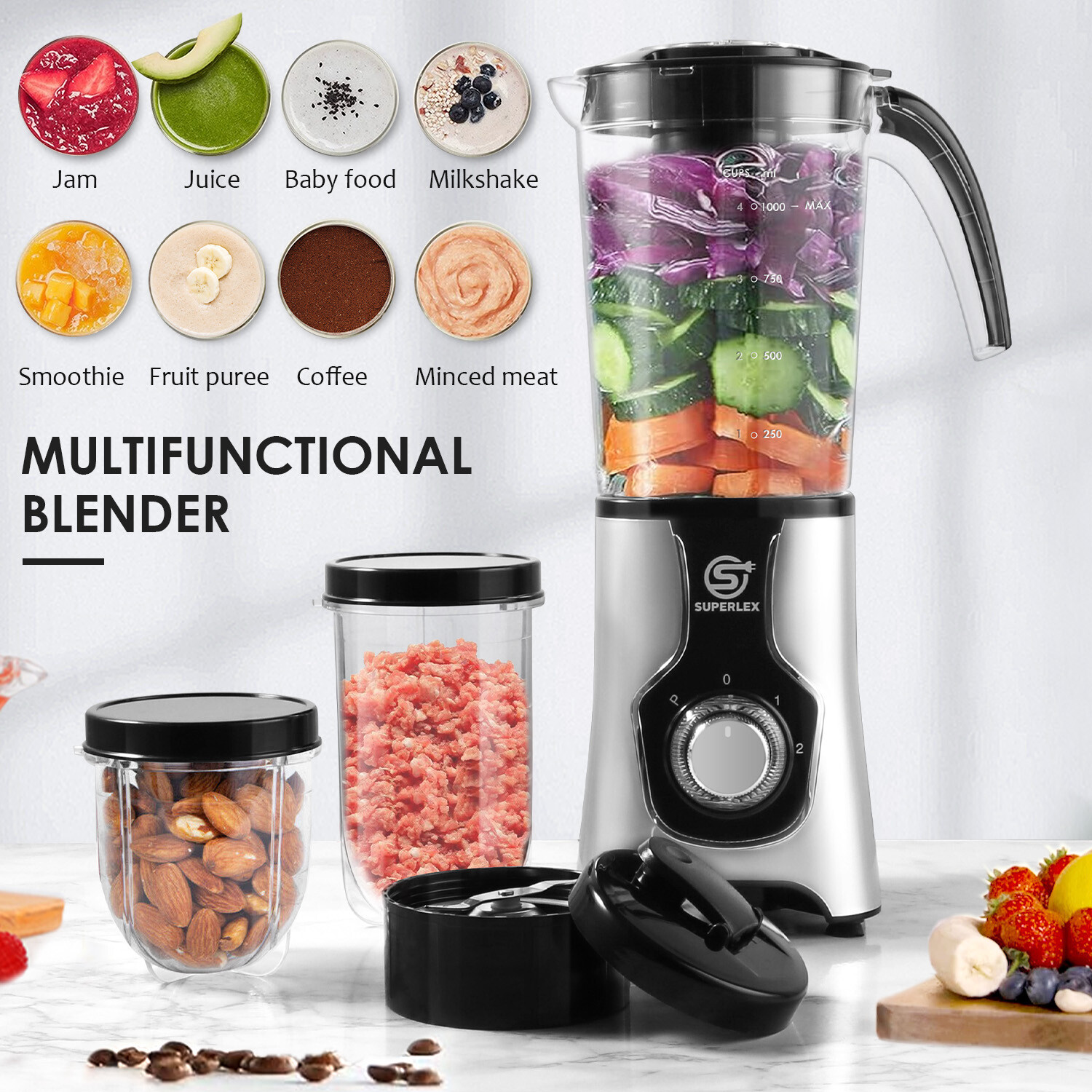 Electric Blender Coffee Grinder Smoothie Maker Juicer Mixer Food
