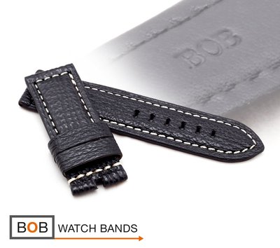 BOB Echt Haifisch LEDERUHRBAND Kompatibel mit Panerai 26-26 mm Schwarz Weissnaht