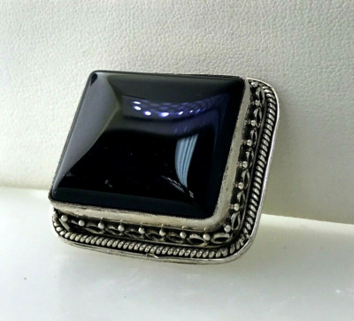 Large Black Onyx Square Pendant 925 Sterling Silver Statement Slide Enhancer