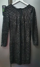 Girls On Film Black Sequin Mini Dress Long Sleeves UK12 EU40 L Party Dress Women