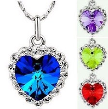 Herz Kette kurze Halskette 7 FARBEN silber-farbig Titanic Strass Strasskette