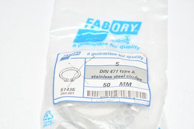 Pack of 5 NEW Fabory 51435 DIN 471 50mm Retaining Rings Type A Stainless Steel C