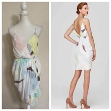 Alice + Olivia Isadora Wrap Pastel Chiffon Ruffle Draped Dress Size Small $297