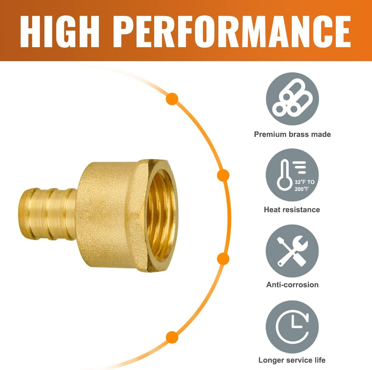 6-Pack 1/2" PEX to 1/2" Female NPT Brass Fittings, UPC Certified