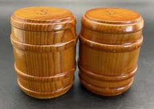 Wood Barrel Keg Salt & Pepper Shakers with cork stoppers