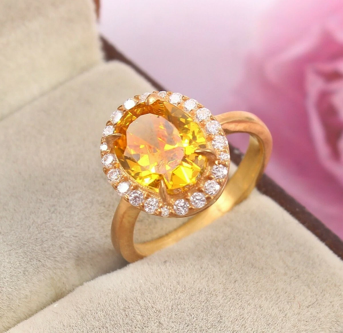 1 gram gold forming yellow stone with diamond antique design ring - – Soni  Fashion®