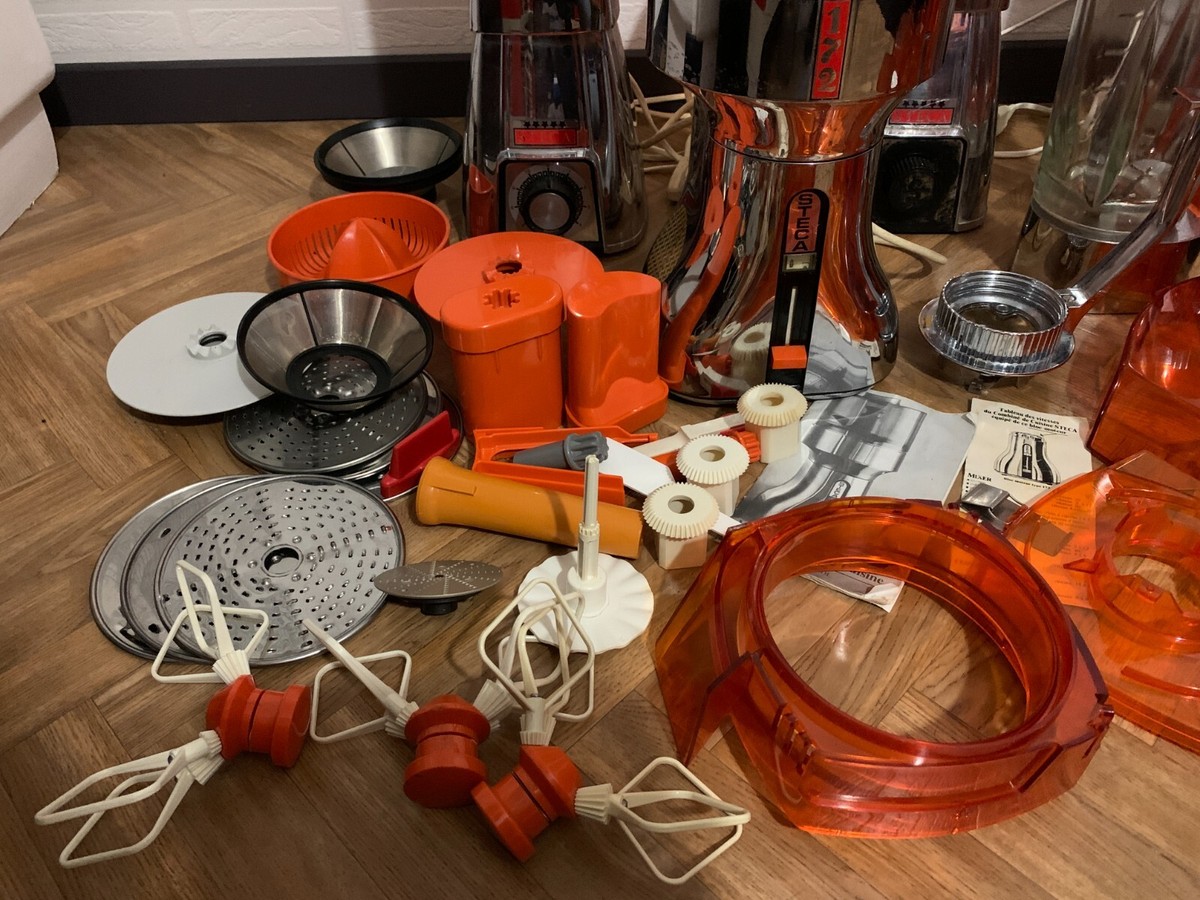 Lot De 4 Robots De Cuisine Vintage Steca + Accessoires - Orange, Pour Pièces Ou Décoration