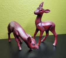 Deer Fawn Figurines Hard Plastic Rhinestone Eyes Vintage 1960s Christmas Decor 2