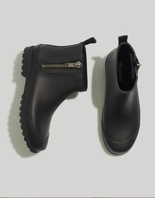 BNIB NEW MADEWELL Black Zip Up Lugsole Rubber Rain Boots Shoes Sz US 9 j.crew!