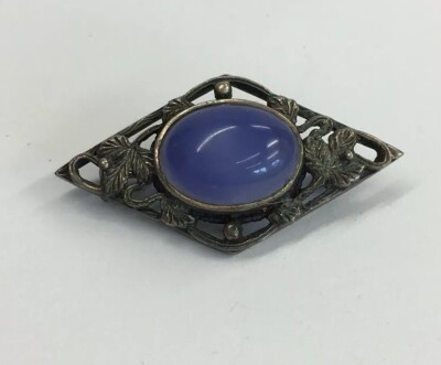 Vintage Brosche massiv Silber blau Mondstein Stil 4 cm breit 7,3 g