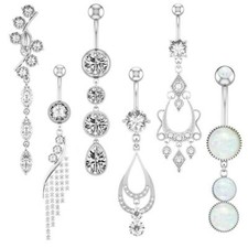 14G Dangle Belly Button Rings for Women Girl Surgical Steel Curved Navel Barbell