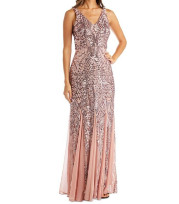 Nightway Women's Sequined Mesh Gown Sleeveless Maxi Dress Rose Gold Size 14  NWT | eBay