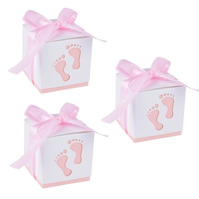  50pcs Footprint Candy Boxes Süße Geschenkboxen Taufe Babyparty Party Bomboniere