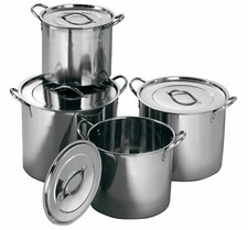 4pc Stainless Steel Deep Stockpot Casserole Catering Cooking Saucepan Stew Pot