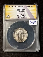1920 STANDING LIBERTY QUARTER ANACS AU 58 DETAILS CLEANED