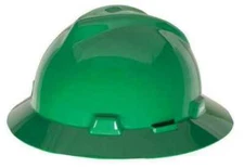 MSA 475370 V-Gard  Hard Hat Full Brim Green Fastrac Ratchet Suspension 