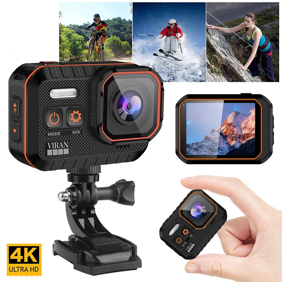 1X Actionkamera 4K 60FPS WiFi HD1080P Sportkamera Wasserdicht 170° Fernbedienung - Bild 2 von 4