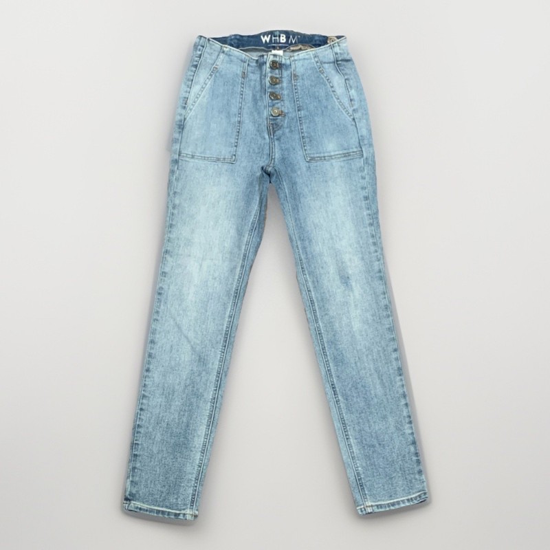 WHBM High Waisted Button Fly Slim Ankle Stretch Light Blue Denim Jeans SKU 056
