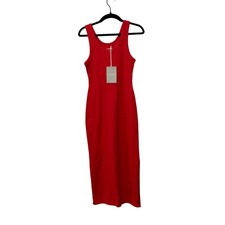 Everlane Tank Dress Women XXS Goji Red Ribbed Organic Cotton Midi Scoop Neck