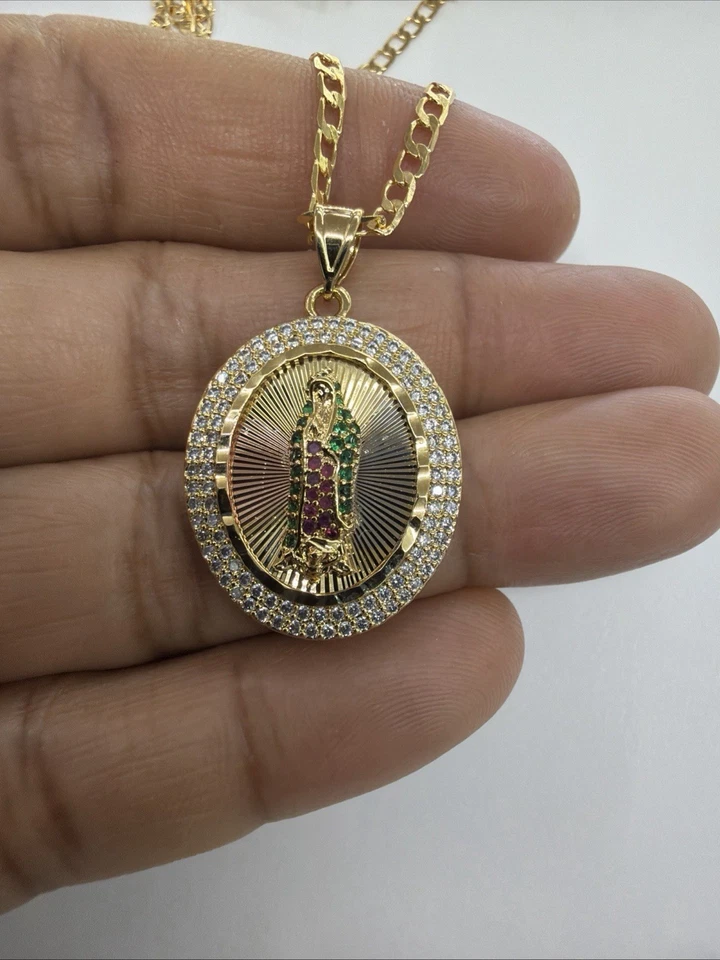 Virgen De Guadalupe Con Cadena De 24 дюйма Pulgadas Enchapada En Oro De 18k - Изображение 2 из 4