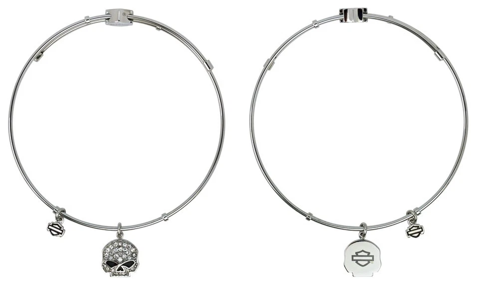 Brazalete Harley-Davidson Mujer, Blanco Bling Willie Calavera Dije Pulsera HSB0043-7 Foto 2 de 4