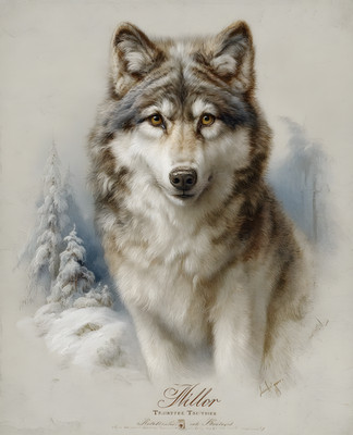 8x10 Gray Wolf Snow Portrait Art Print - 900481434