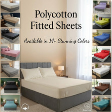 Polycotton Fitted Sheet Luxury Plain Dyed Supersoft Bedding All Bed Sizes & Colr