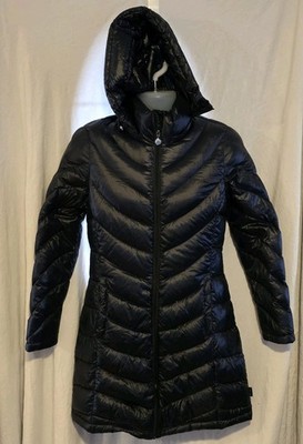 Calvin Klein Packable Premium Down Jacket Women s M Navy Blue Hooded Coat Puffer