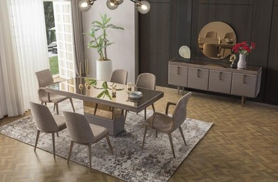 Esstisch Esszimmertisch Tisch Esszimmer Luxus Holz Beige 199 cm