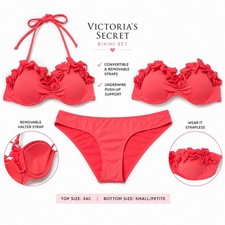 Victoria  s Secret Floral Bikini Set 34C Small Coral Removable Strap Swim