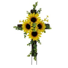Outdoor Twig Cross Sunflower Decorative Grave Memorial Floral Arrangement 22in