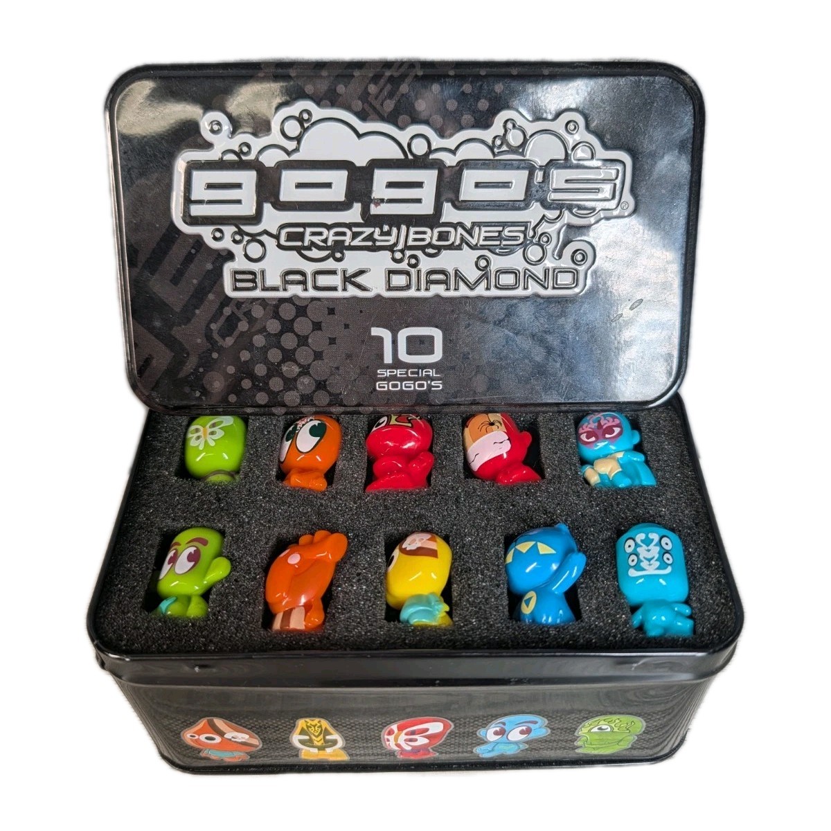 Gogos Crazy Bones Black Diamond Tin Set 10 Figures Collectible