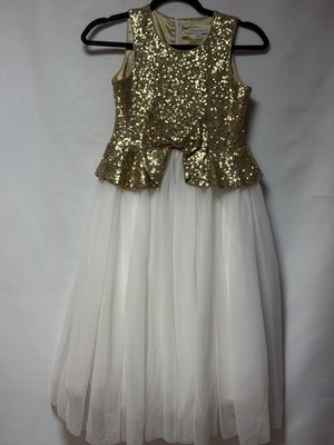 Girls Chasing Fireflies Gold Sequin Party Dress Size 10 Ivory Tulle Skirt NWT