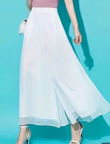 Women's Size XS White Chiffon Elastic Waist Wide Leg Palazzo Pants