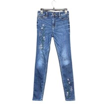 Hollister High Rise Super Skinny Jeans Floral Embroidered Blue W27 L30