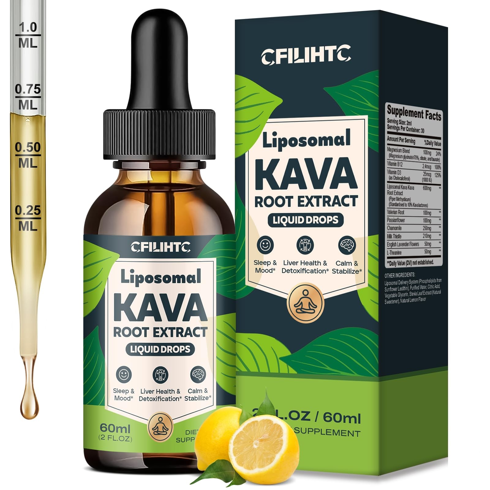 Liposomal Kava Liquid Drops Kava Kava Supplement - Valerian Root for Sleep Stres