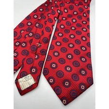 John W Nordstrom Red Silk Medallion Geometric Tie Navy Blue White Made in USA