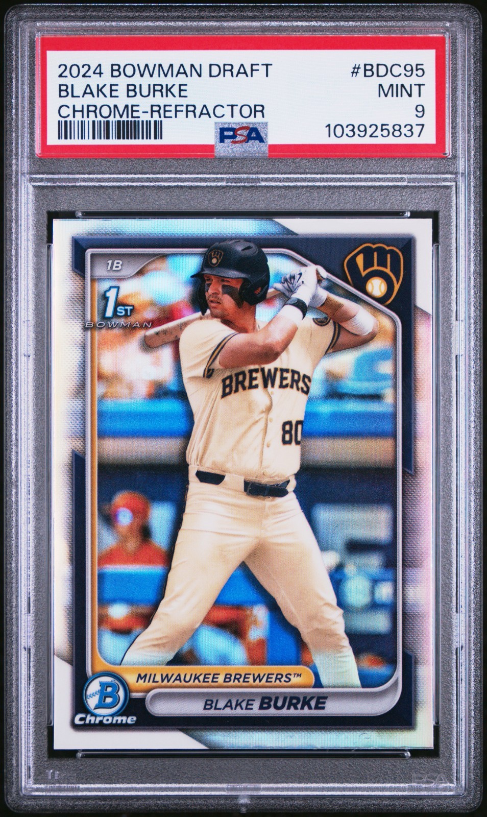 2024 Bowman Draft Blake Burke 1st Chrome Refractor #BDC95 PSA 9 MINT RC BREWERS