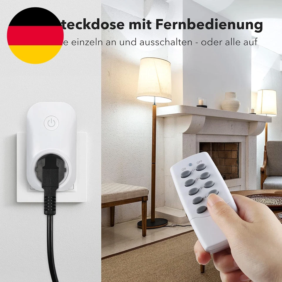 HBN Funksteckdosen Set Aus 5 Steckdosen Mit 2 Fernbedienungen, 3680W Ferngesteue - Bild 2 von 4