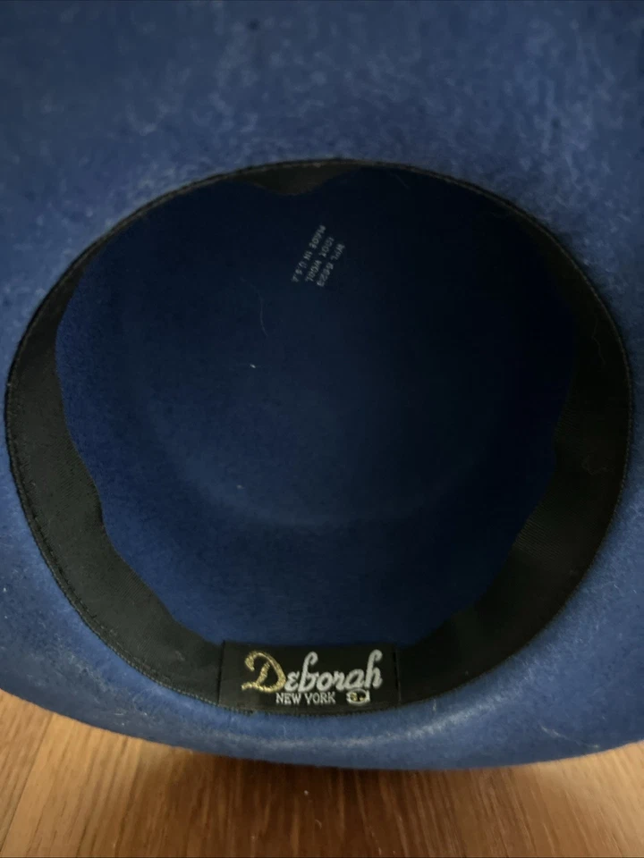 Винтажная 100% шерстяная синяя шляпа Deborah New York с отделкой из перьев - Изображение 3 из 4