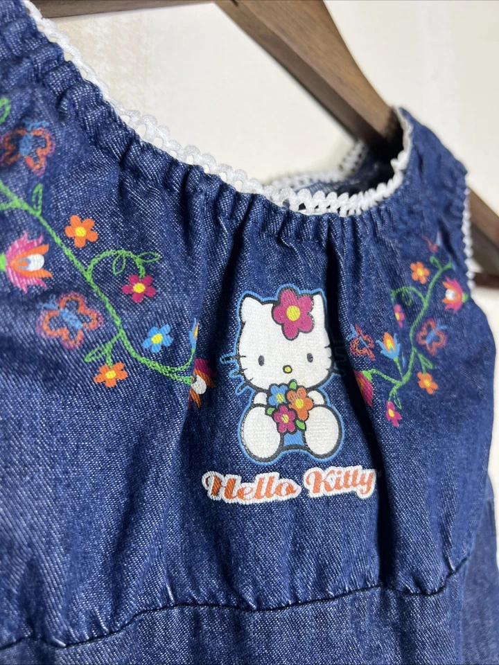 Vintage Girls 80s 90s Hello Kitty Sanrio Patchwork Print Collared Dress Sz M - Image 4 of 4