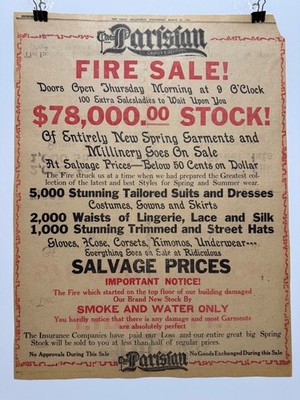 1912 THE PARISION FIRE SALE FULL PAGE NEWSPAPER AD OKLA. PAPER