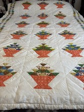 Vintage Homemade Twin/Throw Two Sided Quilt Fruit Baskets Nine Patch Hand Quilt