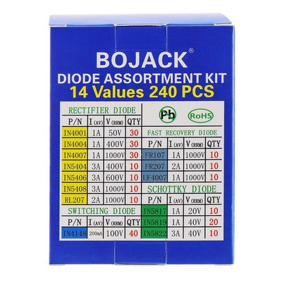 14 Value 240 pcs Diode Assortment Kit Contain Rectifier/Fast Recovery/Schottk...