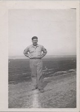 WW2 Photo of Soldier Standing on Camp Road in Front of Tent